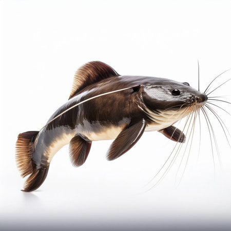 Catfish isolated on white background. Clipping path included for easy extraction.の素材