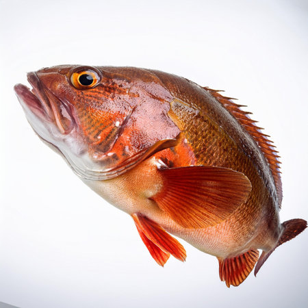 Red sea bass fish isolated on a white background. Studio shot.の素材