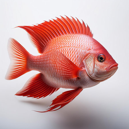 Red fish isolated on white background. Fish with clipping path included.の素材
