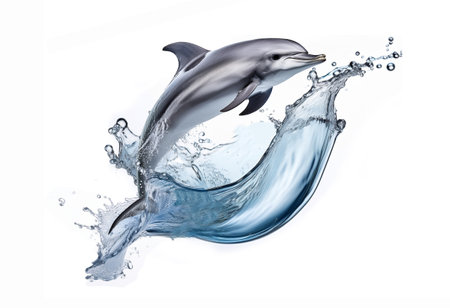 dolphin jumping out of water isolated on white background. 3d renderingの素材