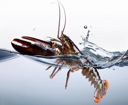 Lobster in water on a white background. 3d renderingの素材