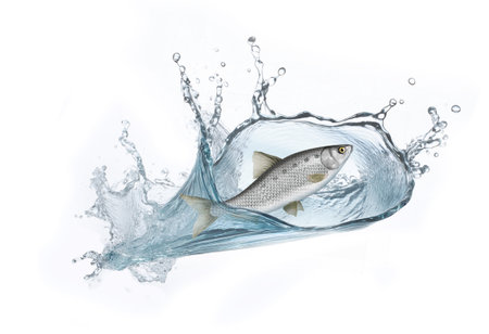 Fresh fish in water splash isolated on white background with clipping path.の素材