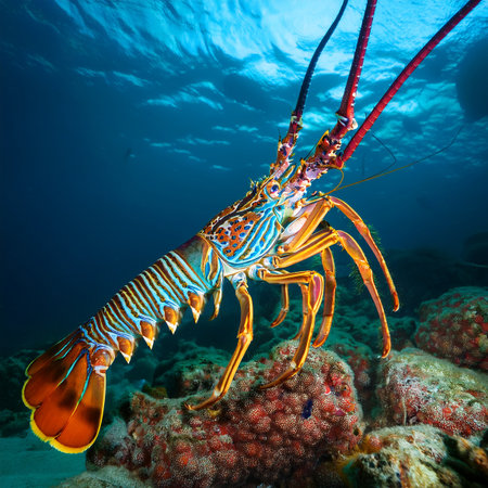 Large Lobster on a tropical coral reef in the Red Sea.の素材
