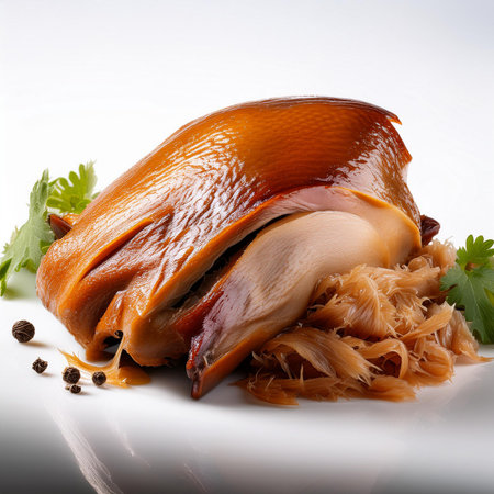 smoked pork knuckle on a white background with parsley and pepperの素材