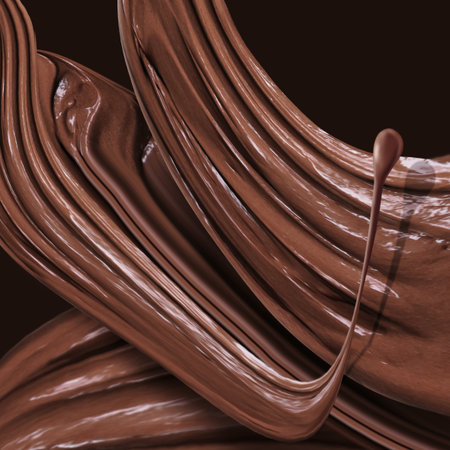 close up of chocolate syrup swirl on brown background, 3d renderingの写真素材