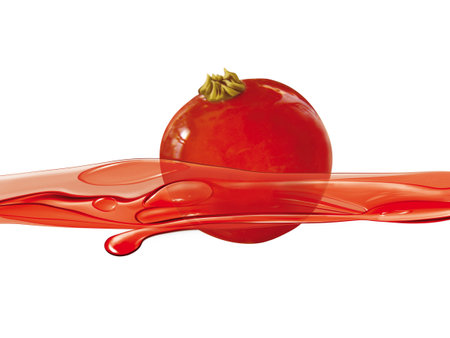 tomato with juice splash isolated on white background. 3d illustrationの素材
