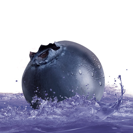 Blueberry in water splash, isolated on white background with clipping pathの写真素材