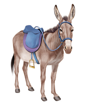 Donkey with a saddle isolated on white background. 3d illustrationの写真素材