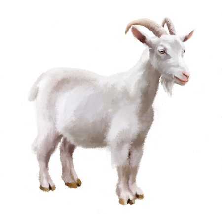 White goat isolated on white background. Watercolor illustration of a goat.の写真素材