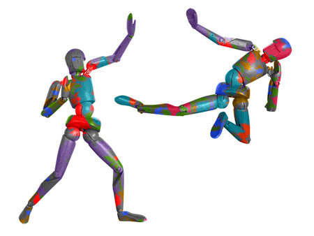 3D rendering of a robot isolated on white background with clipping pathの写真素材