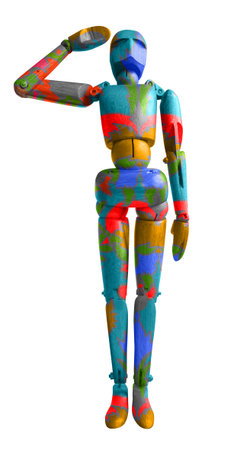 Wooden mannequin isolated on white background with clipping path.の写真素材