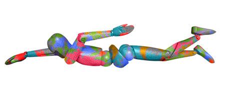 3D digital render of a figure falling isolated on white backgroundの写真素材