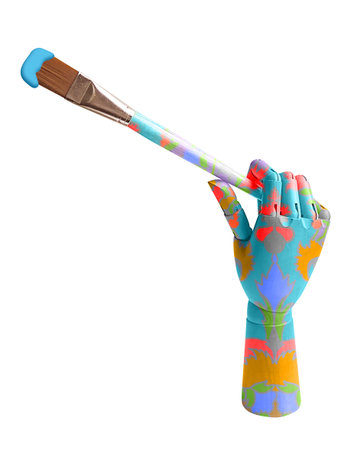 Paintbrush in hand isolated on a white background with clipping pathの写真素材