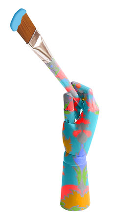 hand with paintbrush isolated on white background. art and creativity conceptの写真素材