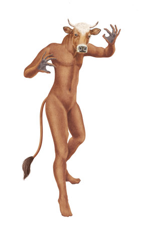 3d rendering of a cow with horns isolated on a white backgroundの写真素材