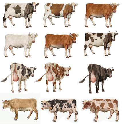 Set of cows isolated on white background. Realistic vector illustration.の写真素材