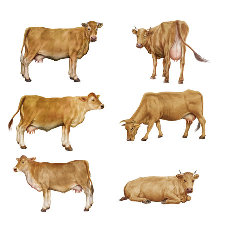 Set of cows isolated on white background. Realistic vector illustration.の写真素材
