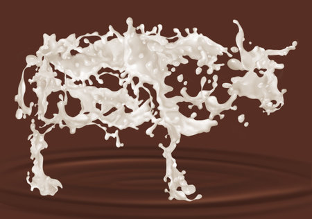 A splash of milk on a brown background. Vector illustration of a milk splash.の写真素材