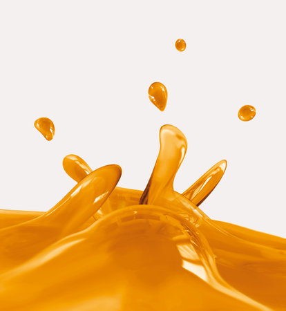 Splash of orange liquid. 3d rendering, 3d illustration.の写真素材