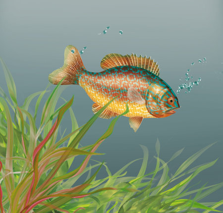 Illustration of a Cichlid Fish swimming in the water