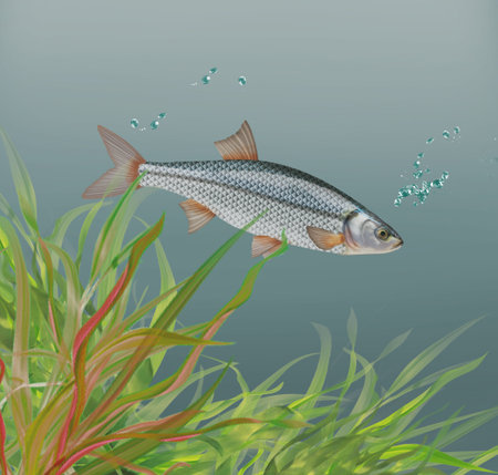 Fish in water. Illustration of a fish on a green background