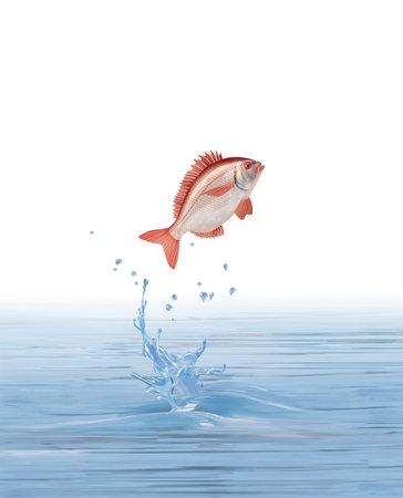 water splash with red fish isolated on white background. 3d illustration