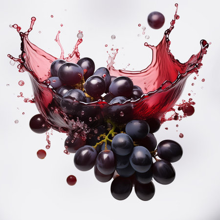 Grapes with juice splash isolated on white background. 3d illustrationの素材