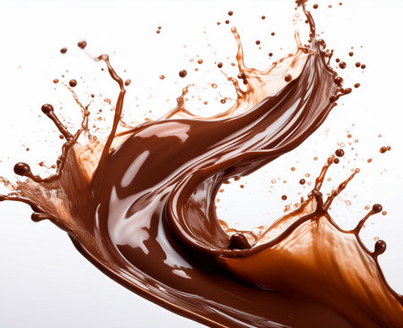 chocolate splash close up isolated on white background with clipping path.の素材