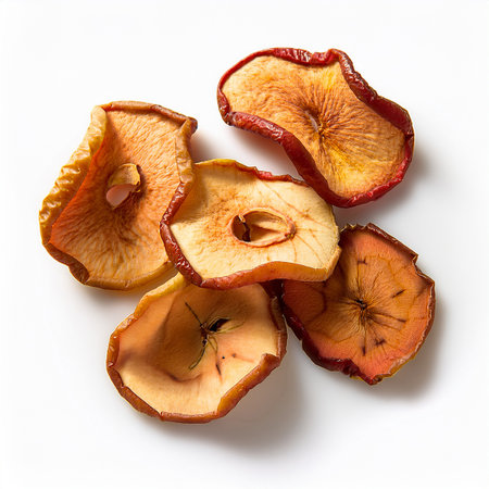 Dried apple slices isolated on white background. Healthy food concept.の素材