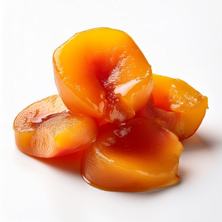 Peach slices on a white background. Clipping path included.の素材
