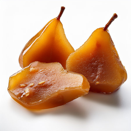 Pieces of dried pear on a white background. Close-up.の素材