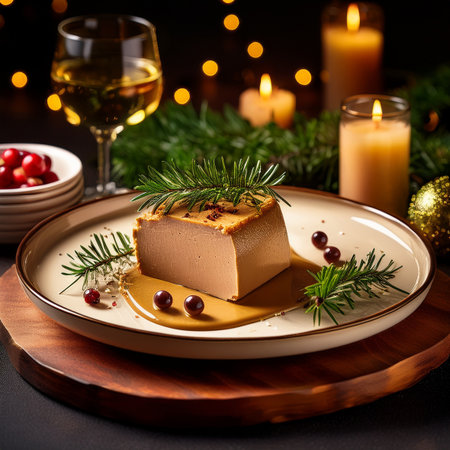 Panna cotta with cranberries and christmas decoration on wooden boardの素材