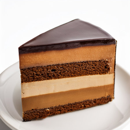 Piece of chocolate cake on white plate isolated on white background.の素材