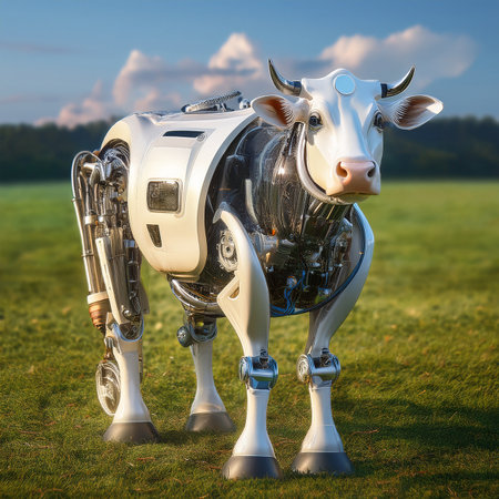 robot, milk cow, futuristic, milk, mechanical, electronic, dairy farming, metal, service.の素材