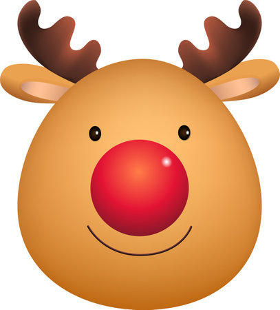 Illustration of a Reindeer with a red nose on a white backgroundの写真素材