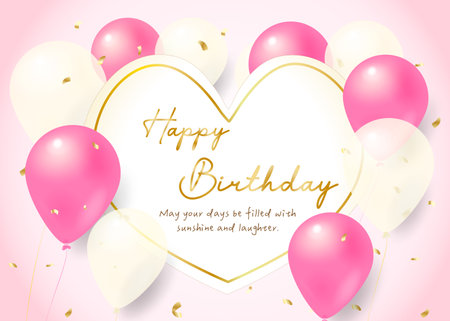 PINK Birthday celebration Elegant golden balloon card banner template birthday card with balloonsの写真素材