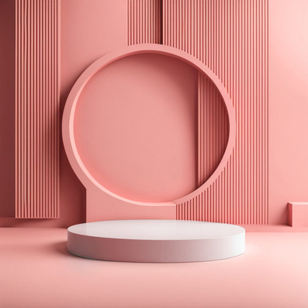 Abstract minimal geometric forms. Pink podium for product presentation. 3d renderの素材