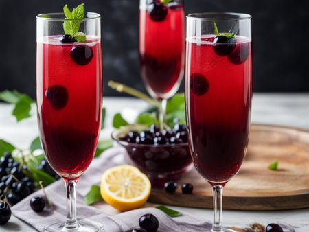 Refreshing berry cocktail with black currant, lemon and mintの素材
