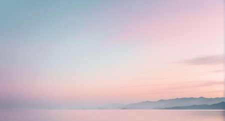 Beautiful sunrise over the sea with mountain background, long exposure.の素材