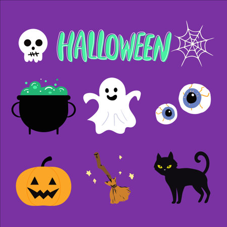 Halloween elements collection in flat design cuteのイラスト素材
