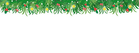 Christmas border with fir branches and snowflakes. Vector illustration.のイラスト素材