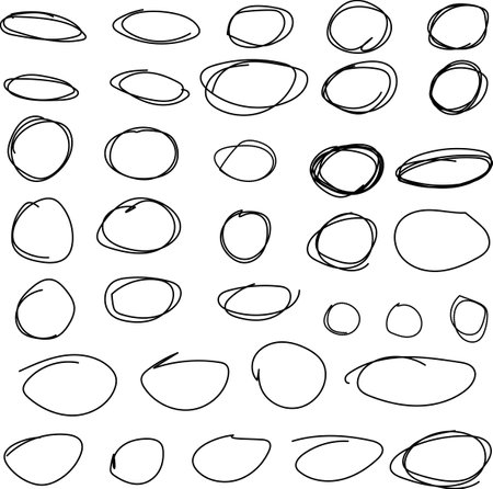 circular scribbles doodle black line hand drawn highlight Set ellipses strokes and emphasis marks Hand drawn highlight Set ellipses strokesのイラスト素材