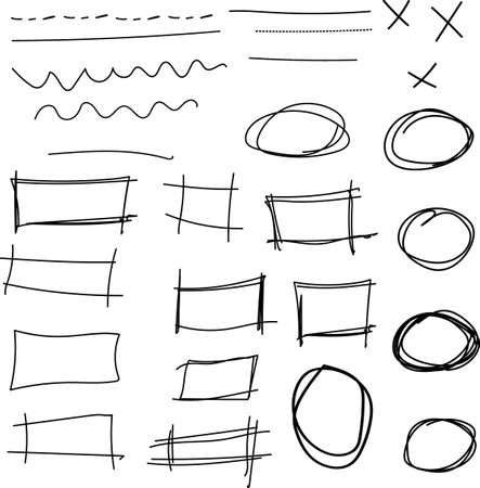 rectangles scribbles doodle black line hand drawn highlight Set ellipses strokes and emphasis marks Hand drawn highlight Set ellipses strokesのイラスト素材