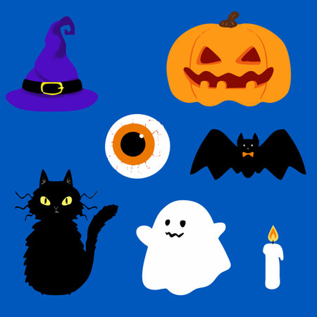 HELLOWEEN Hand drawn flat illustration elements collectionのイラスト素材