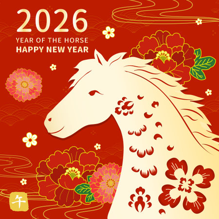 2026 chinese tradition horse lunar new year background cardのイラスト素材