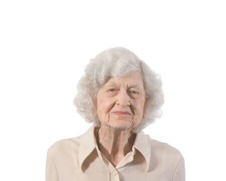 Portrait of elderly lady  Shot against white background with copyspace provided の写真素材