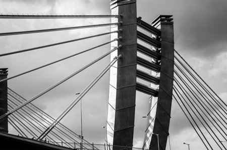 Close view of cable stayed bridge in St.Petersburg, Russia