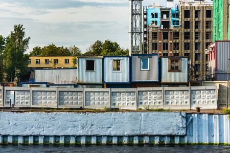 Workmens temporary houses at construction site in Russiaの写真素材