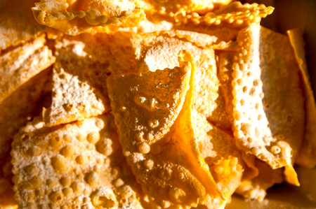 crostoli is a typical italian baked fried sweet eaten during carnival seasonの写真素材