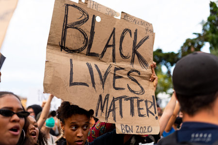 Barcelona, spain - 1 june 2020: close up of Black lives matter banner during demonstration against...